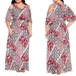 NWT Botique J.C. Penney Floral Paisley Cold Shoulder Maxi Dress Women’s Size 0X